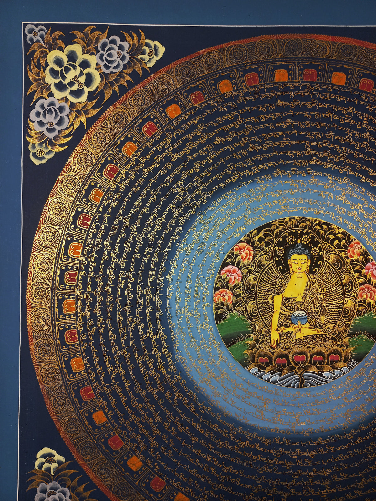 Shakyamuni Buddha Buddha Mantra Mandala | Hand-Painted Fine Thangka | Sacred Buddhist Art from Nepal