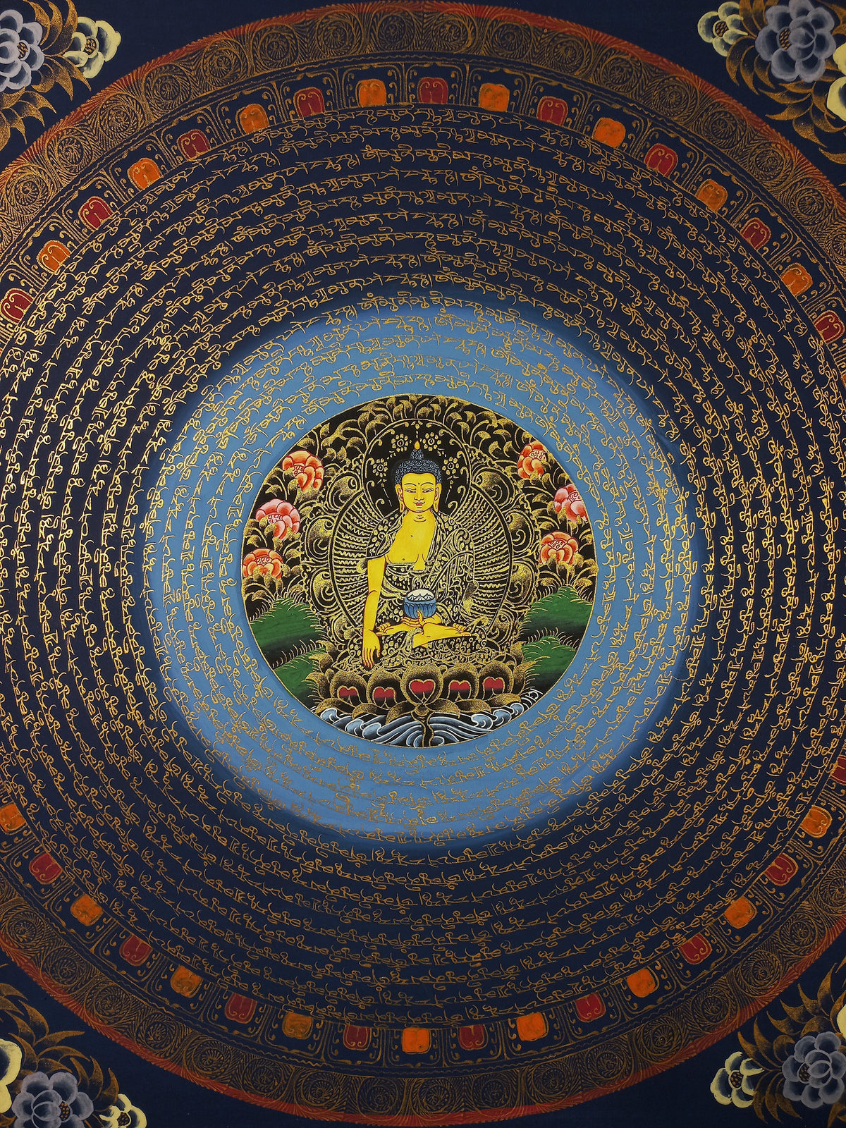 Shakyamuni Buddha Buddha Mantra Mandala | Hand-Painted Fine Thangka | Sacred Buddhist Art from Nepal