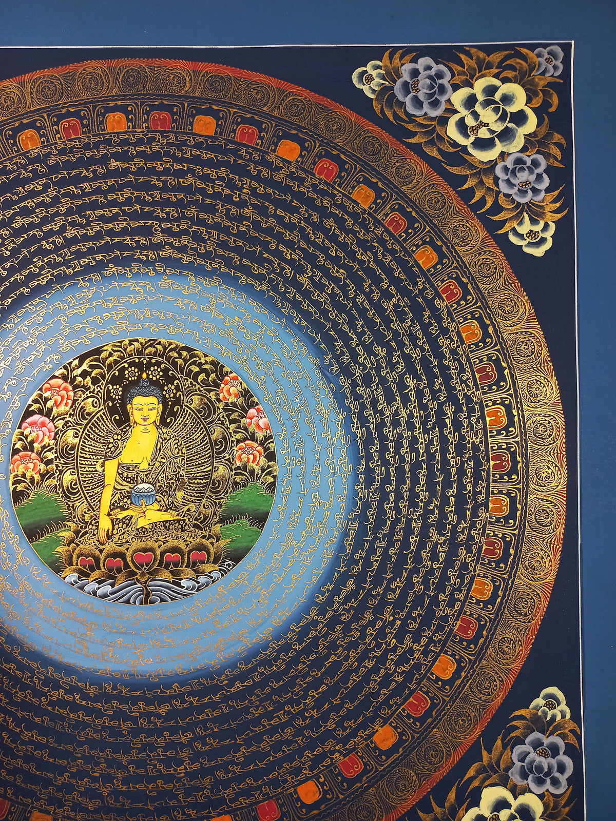 Shakyamuni Buddha Buddha Mantra Mandala | Hand-Painted Fine Thangka | Sacred Buddhist Art from Nepal