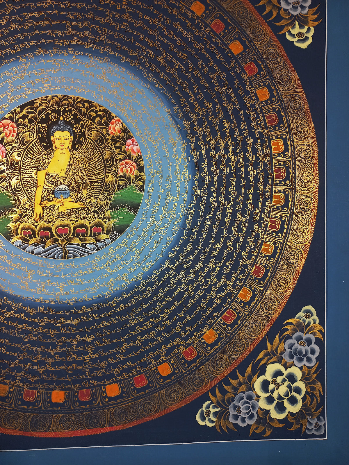 Shakyamuni Buddha Buddha Mantra Mandala | Hand-Painted Fine Thangka | Sacred Buddhist Art from Nepal
