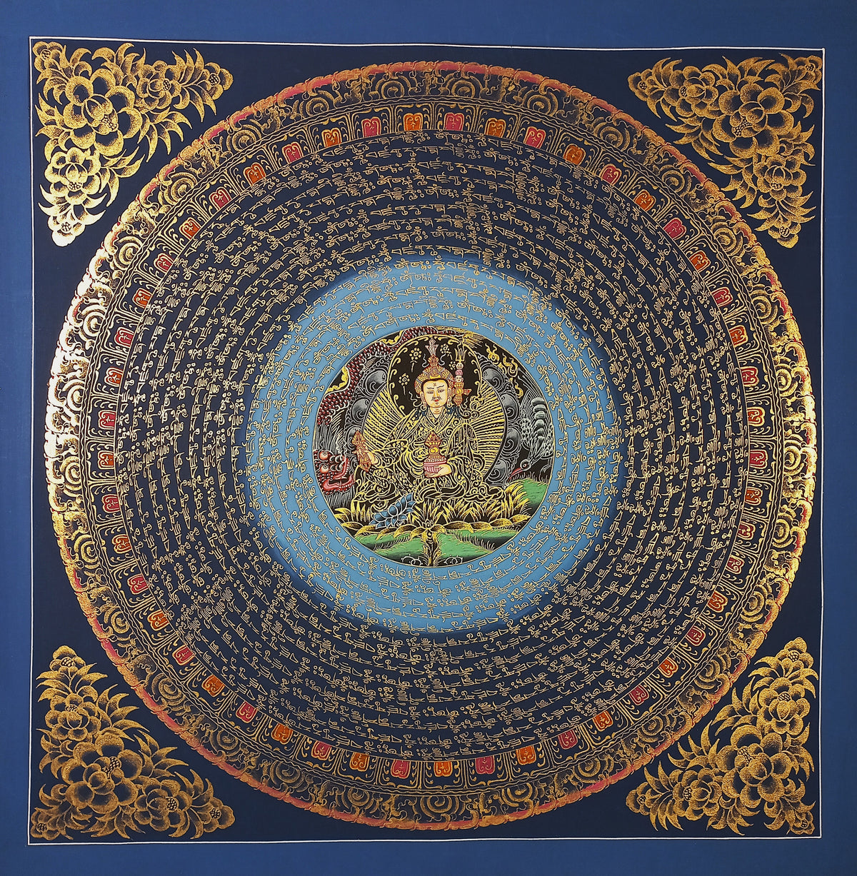 Guru Rinponche Mantra Mandala | Hand-Painted Fine Thangka | Sacred Buddhist Art from Nepal