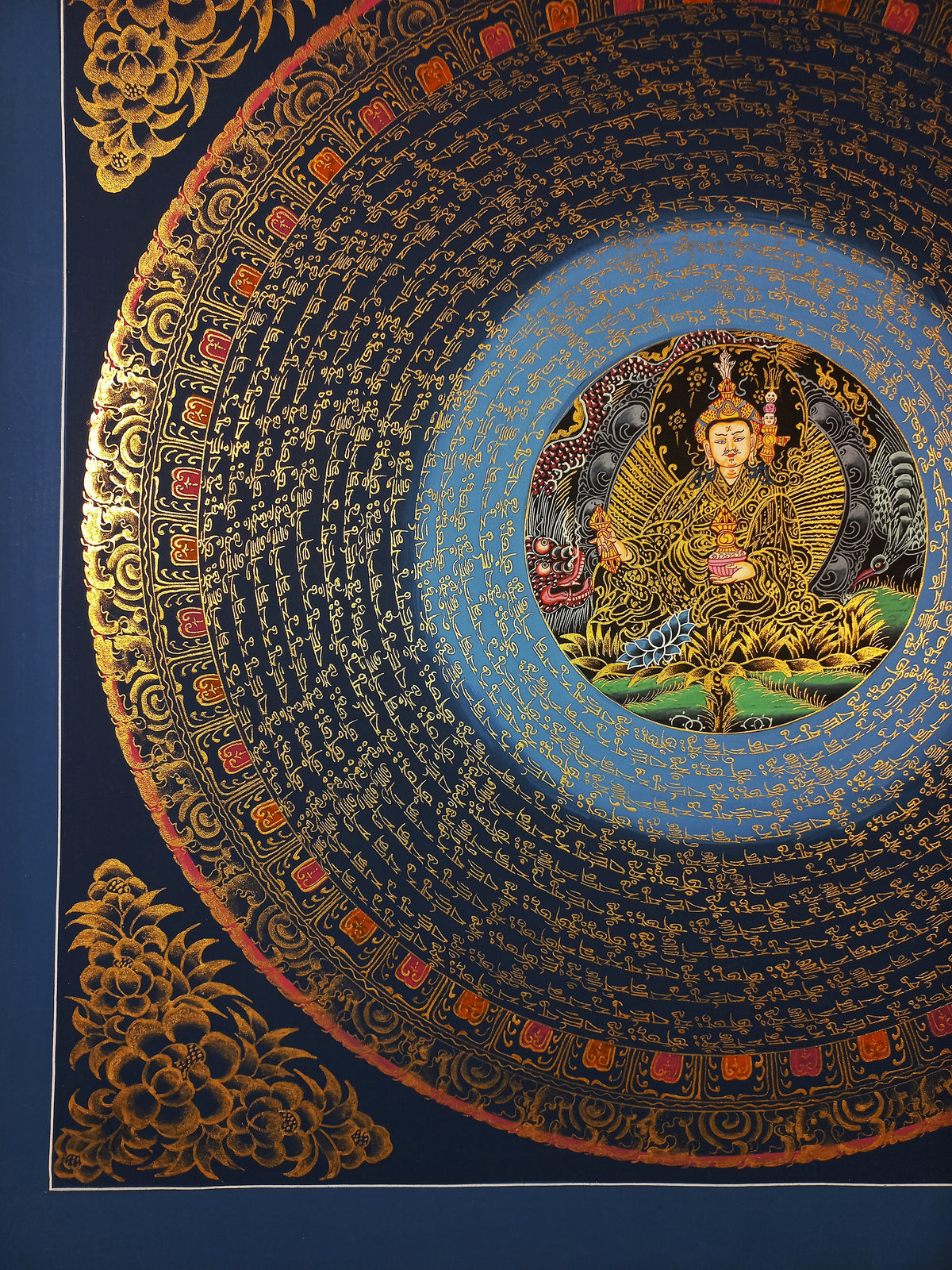 Guru Rinponche Mantra Mandala | Hand-Painted Fine Thangka | Sacred Buddhist Art from Nepal