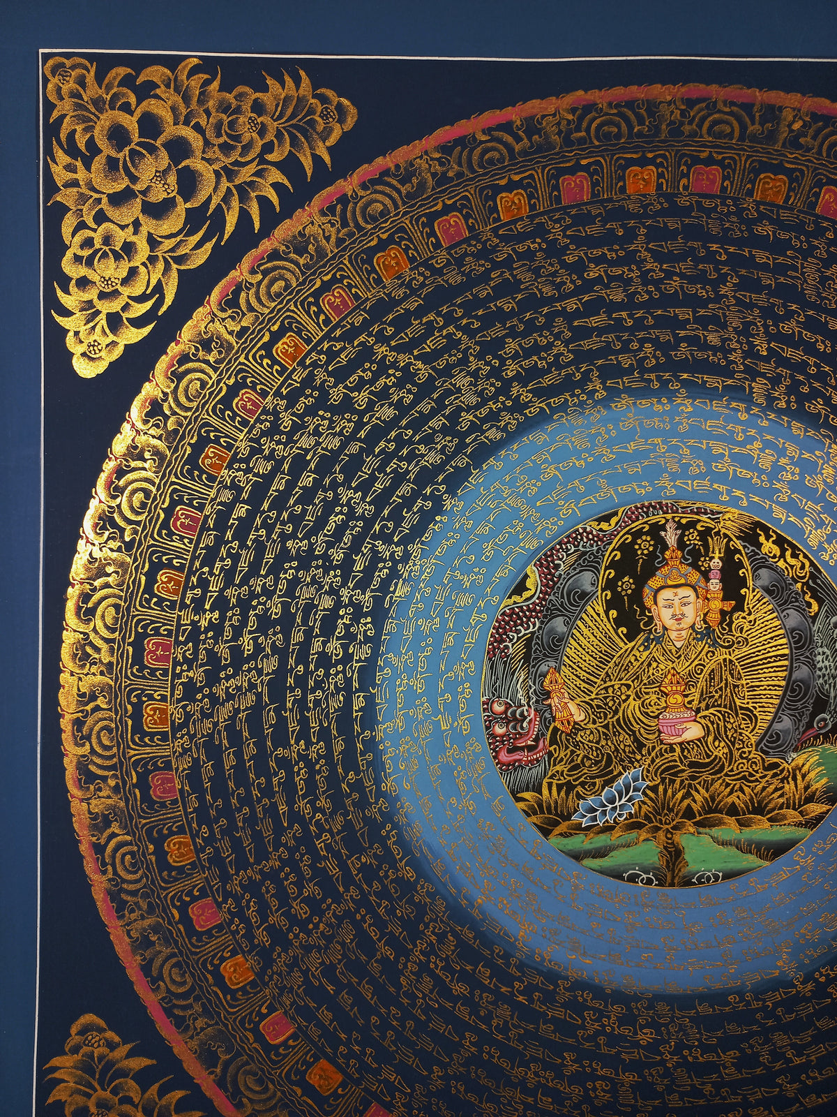 Guru Rinponche Mantra Mandala | Hand-Painted Fine Thangka | Sacred Buddhist Art from Nepal