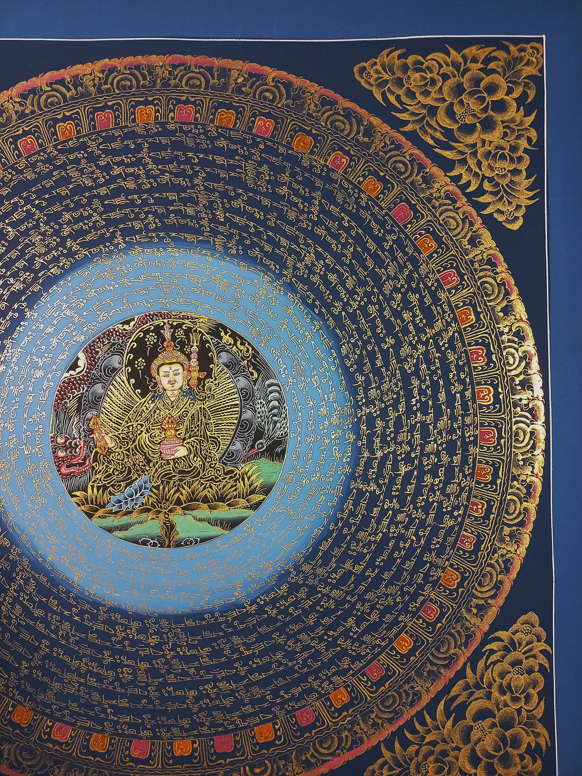 Guru Rinponche Mantra Mandala | Hand-Painted Fine Thangka | Sacred Buddhist Art from Nepal