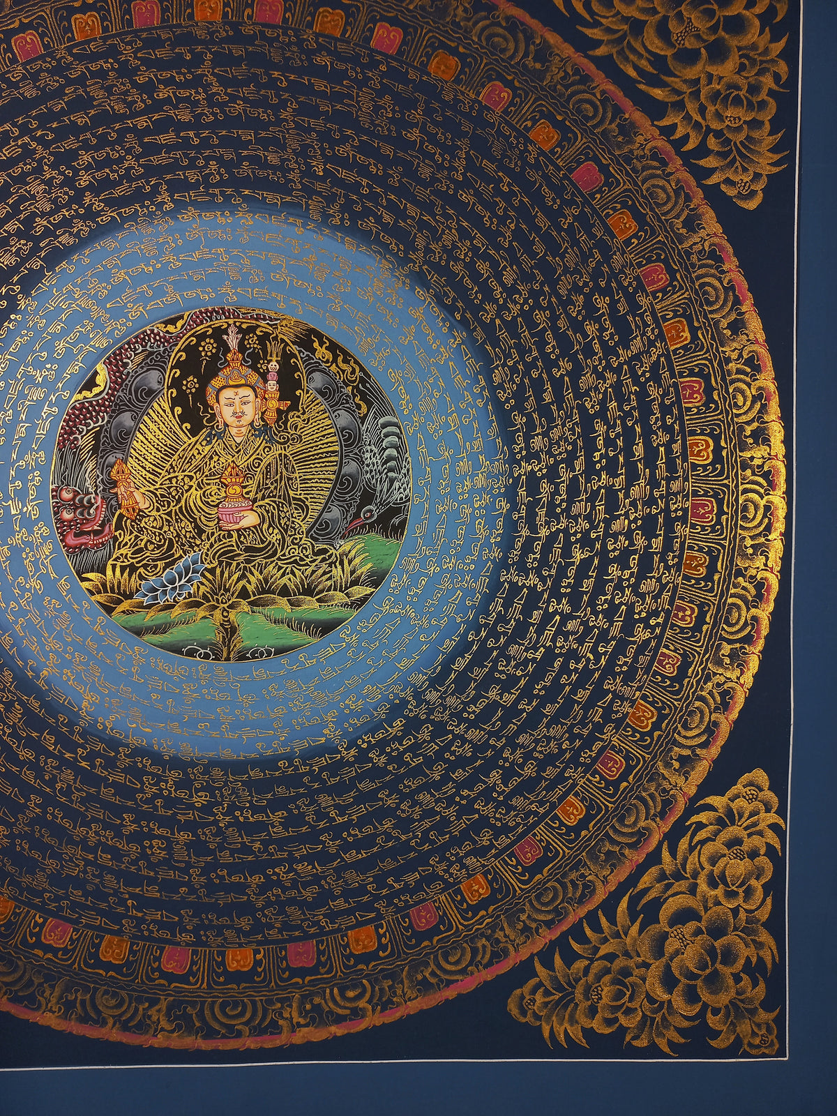 Guru Rinponche Mantra Mandala | Hand-Painted Fine Thangka | Sacred Buddhist Art from Nepal