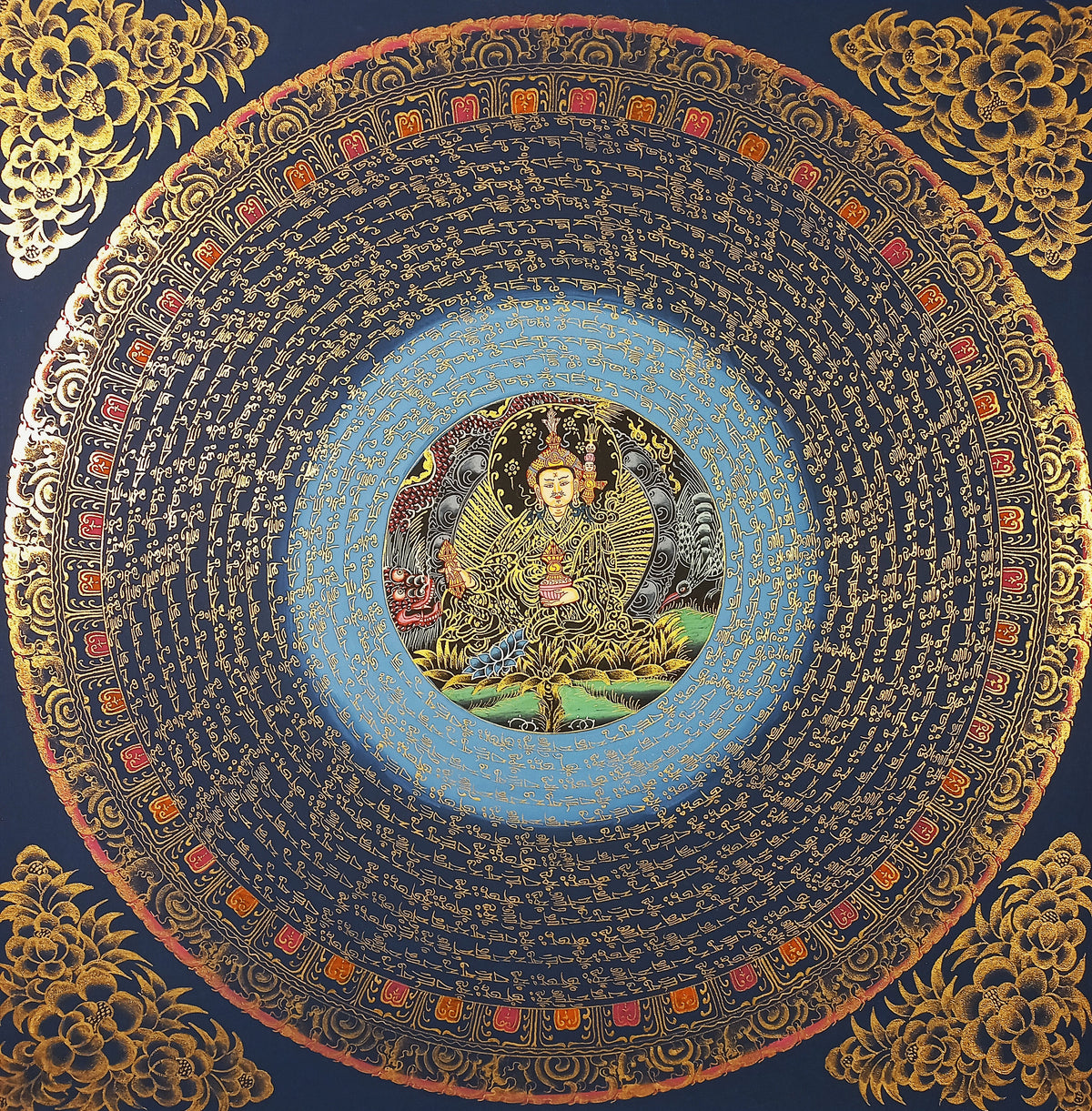 Guru Rinponche Mantra Mandala | Hand-Painted Fine Thangka | Sacred Buddhist Art from Nepal