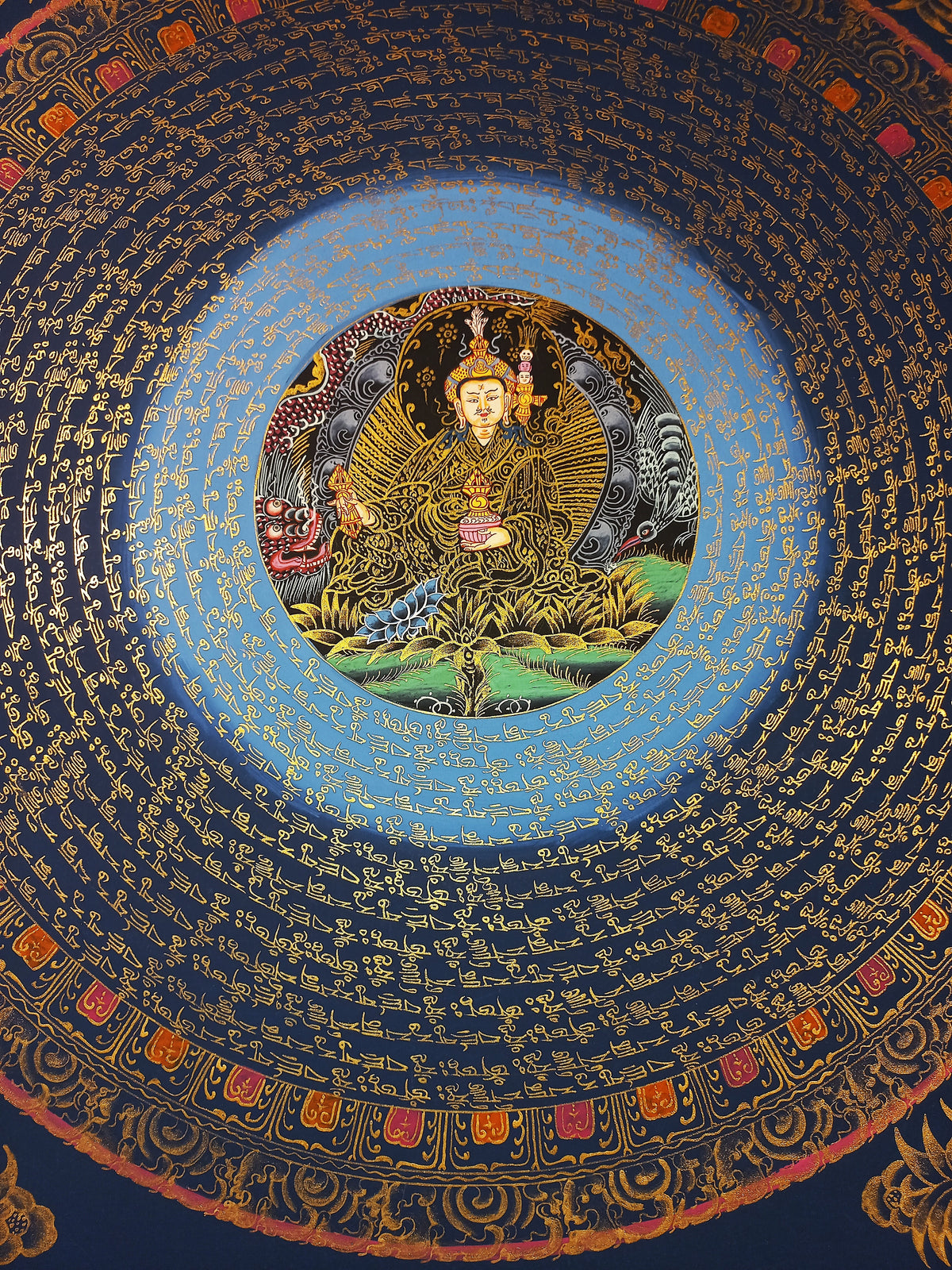 Guru Rinponche Mantra Mandala | Hand-Painted Fine Thangka | Sacred Buddhist Art from Nepal