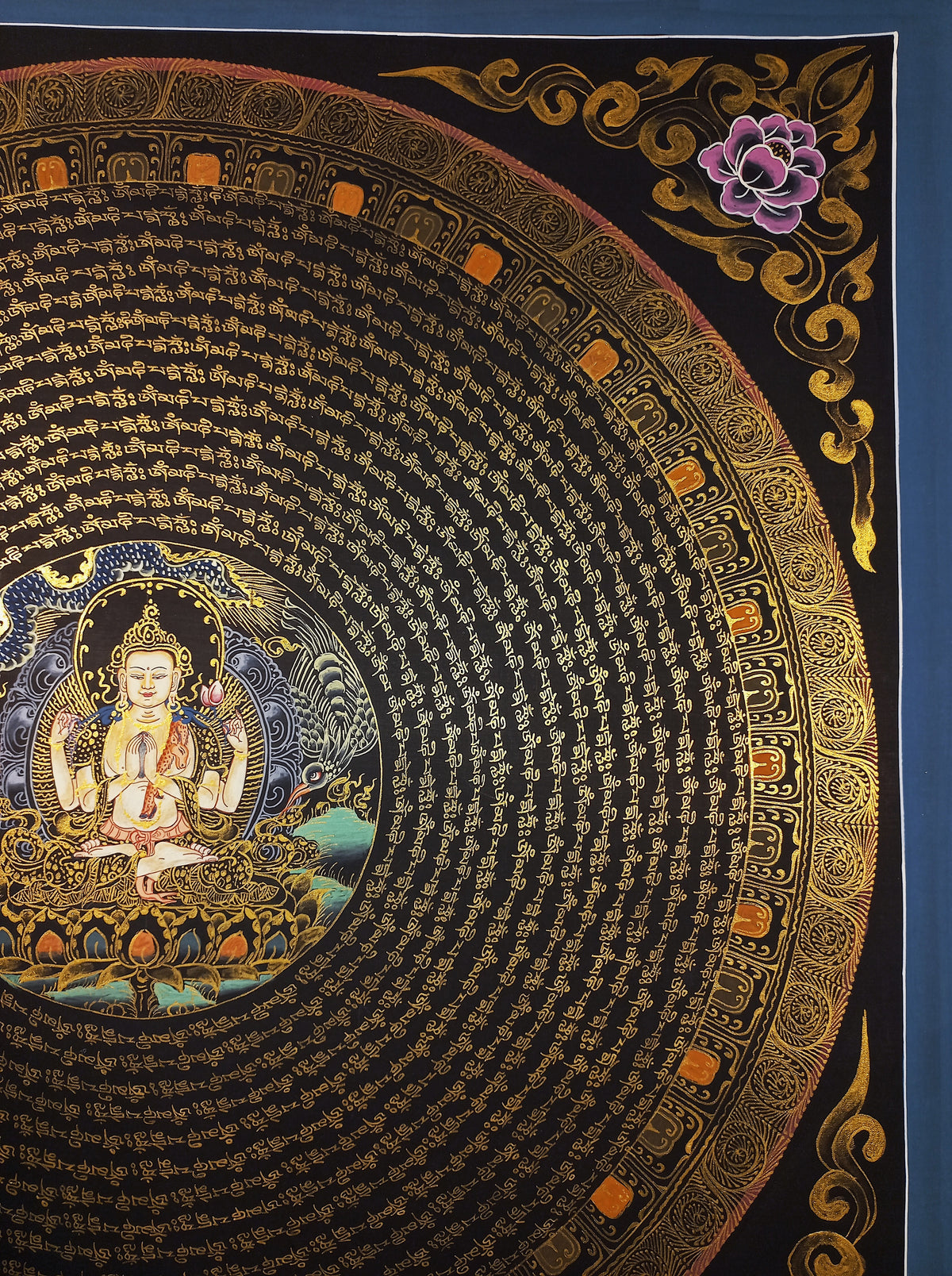 Chenrezig Mantra Mandala | Hand-Painted Fine Thangka | Sacred Buddhist Art from Nepal