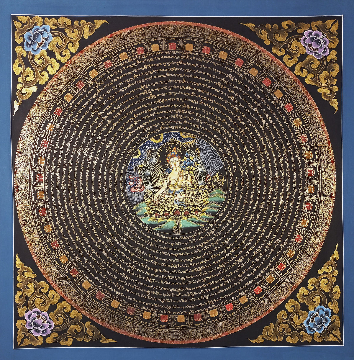 White Tara Mantra Mandala | Hand-Painted Fine Thangka | Sacred Buddhist Art from Nepal