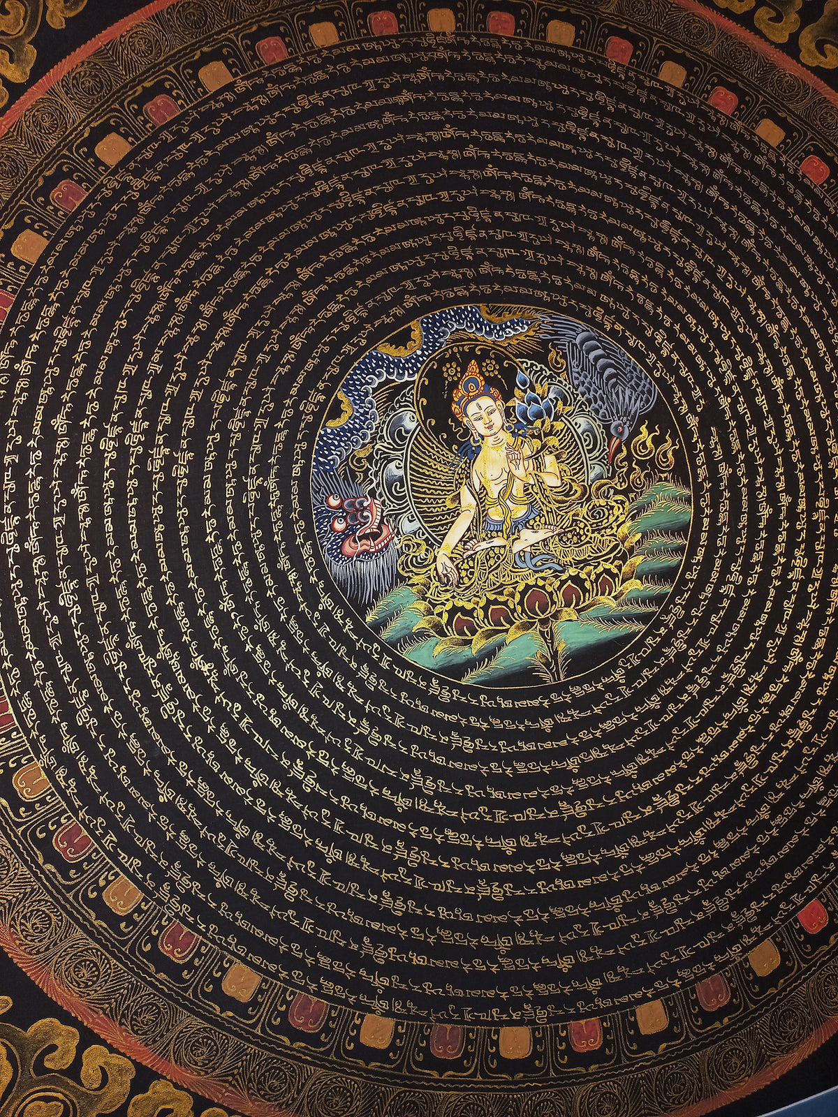 White Tara Mantra Mandala | Hand-Painted Fine Thangka | Sacred Buddhist Art from Nepal