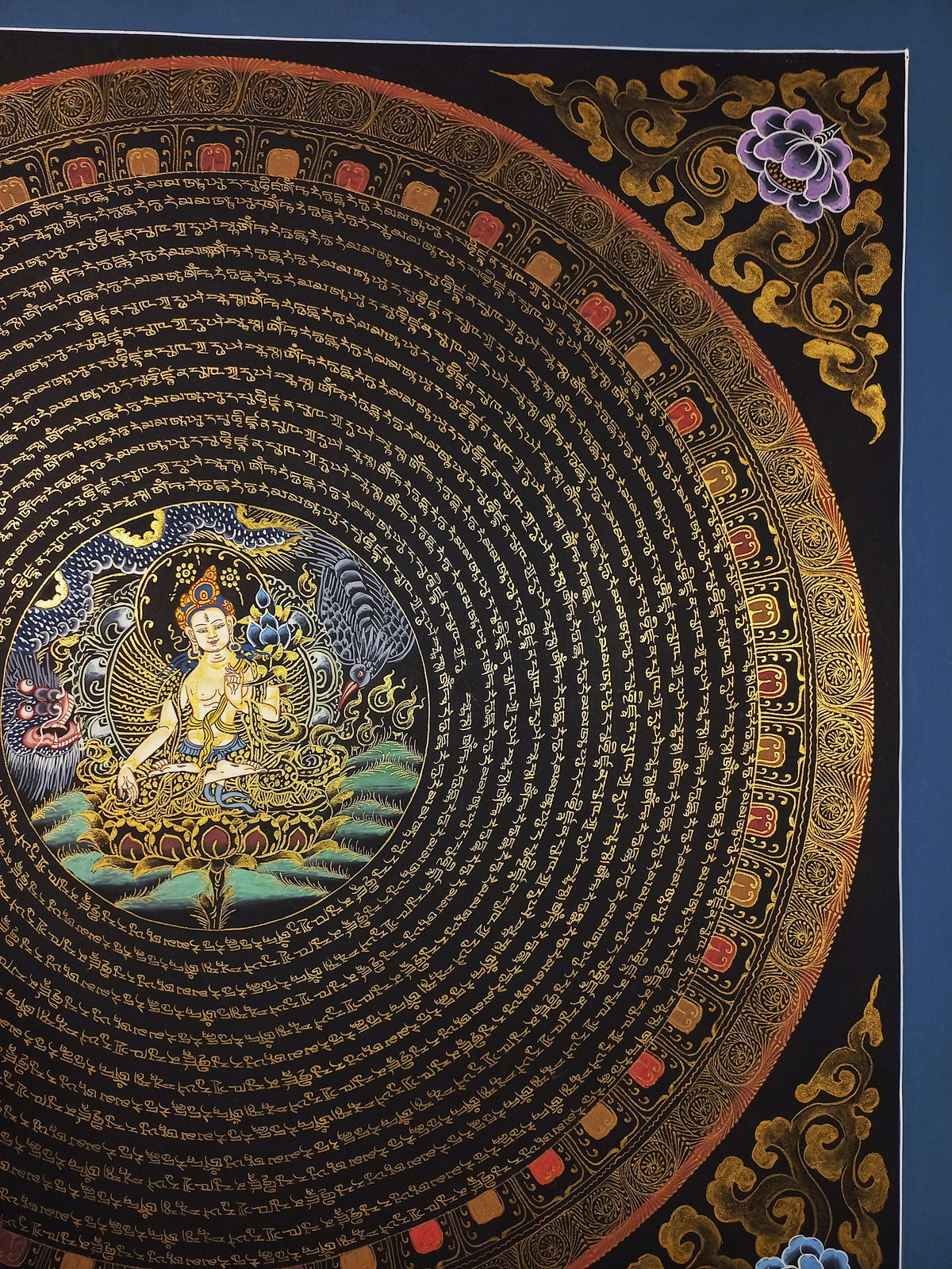 White Tara Mantra Mandala | Hand-Painted Fine Thangka | Sacred Buddhist Art from Nepal