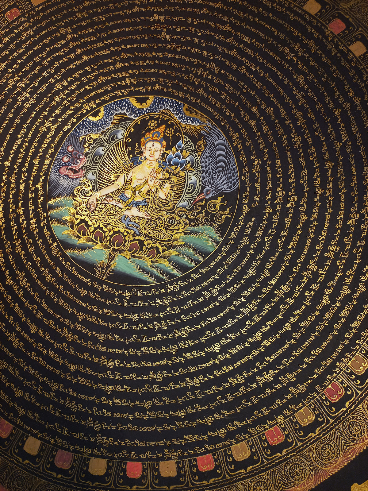 White Tara Mantra Mandala | Hand-Painted Fine Thangka | Sacred Buddhist Art from Nepal