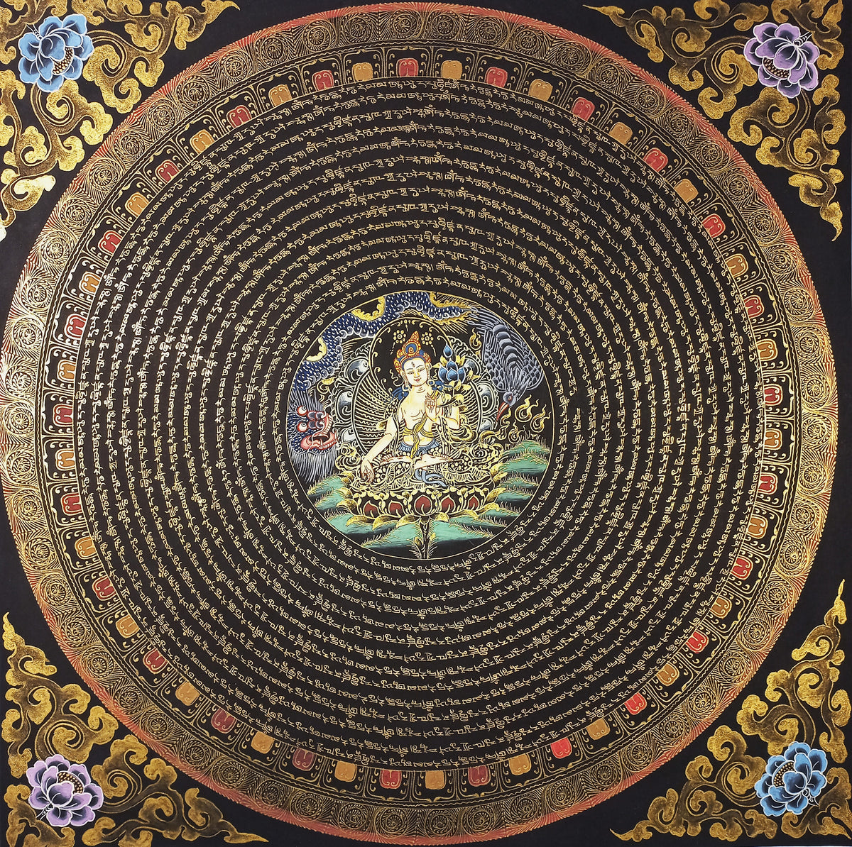 White Tara Mantra Mandala | Hand-Painted Fine Thangka | Sacred Buddhist Art from Nepal