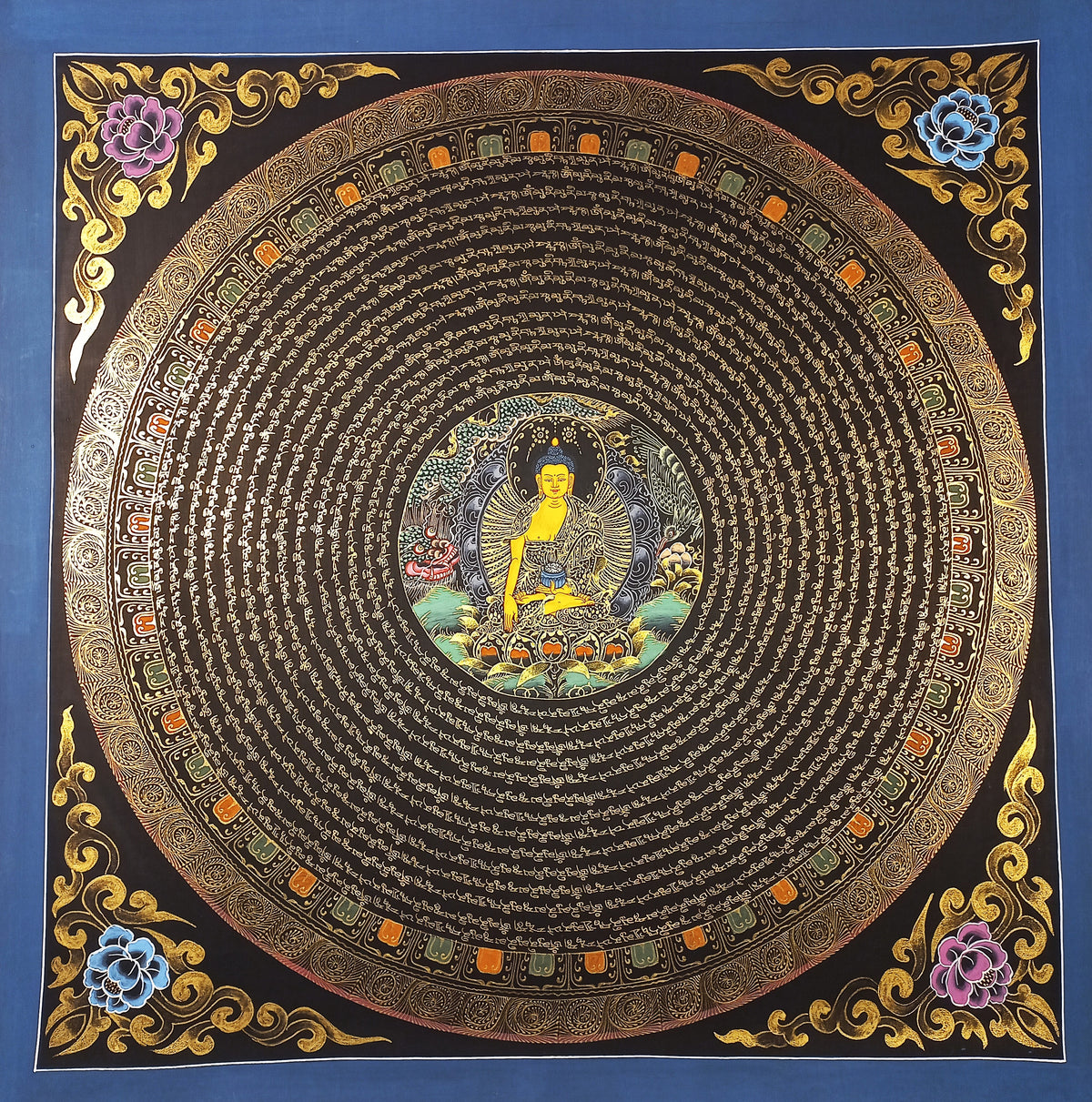 Shakyamuni Buddha Buddha Mantra Mandala | Hand-Painted Fine Thangka | Sacred Buddhist Art from Nepal
