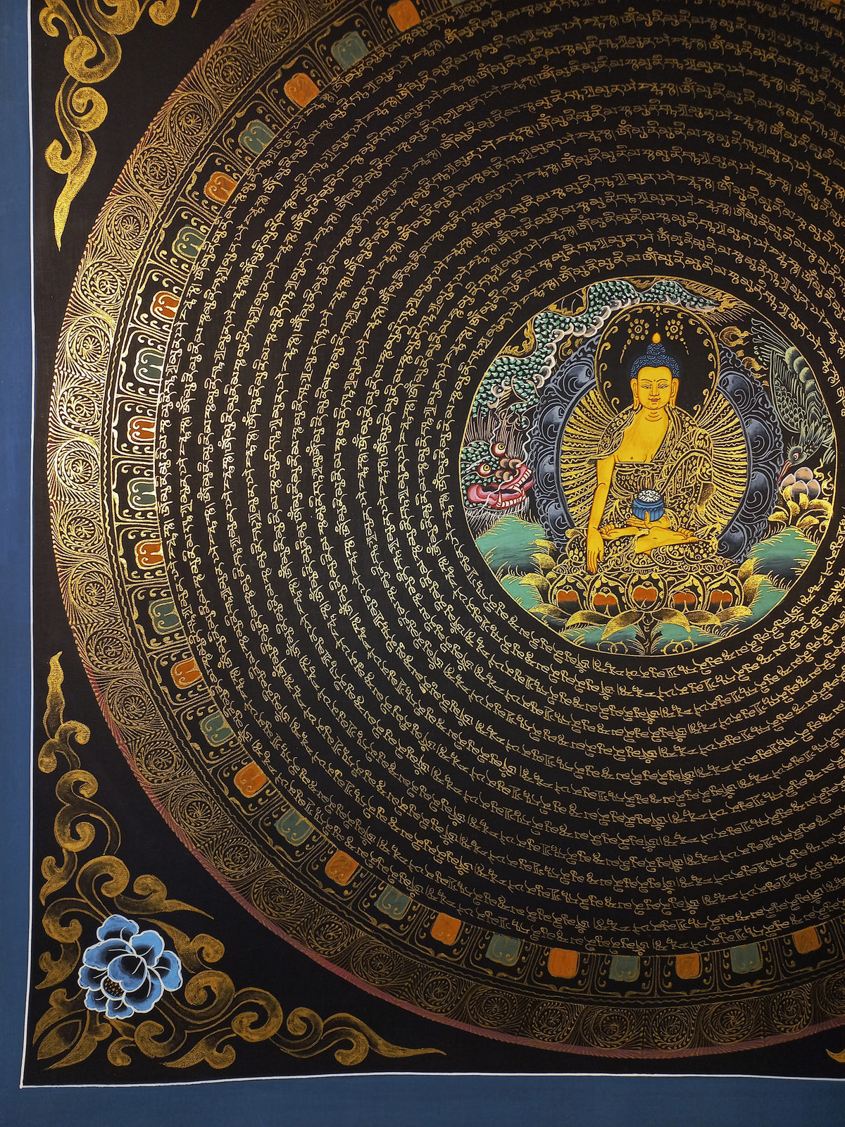 Shakyamuni Buddha Buddha Mantra Mandala | Hand-Painted Fine Thangka | Sacred Buddhist Art from Nepal