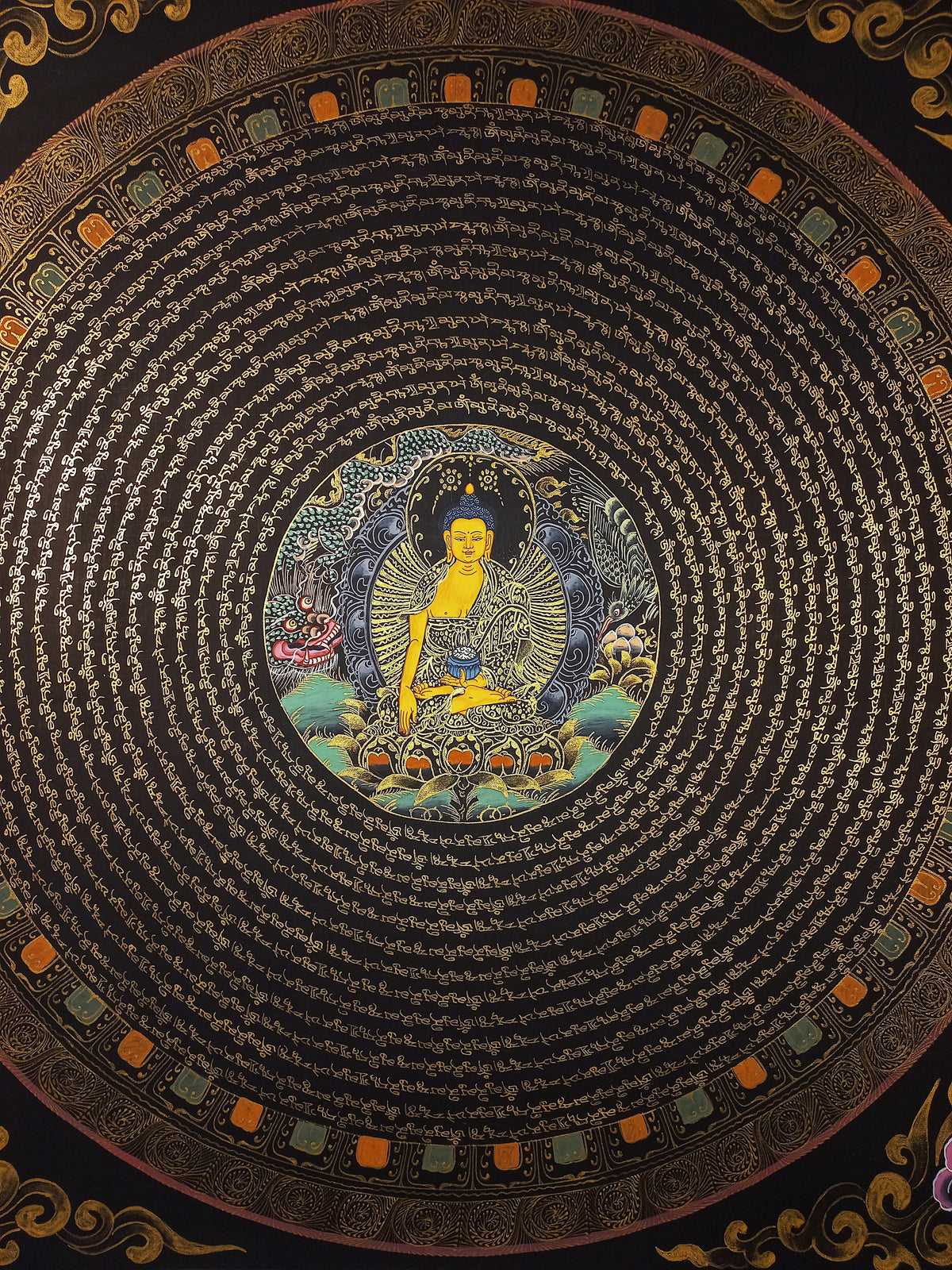 Shakyamuni Buddha Buddha Mantra Mandala | Hand-Painted Fine Thangka | Sacred Buddhist Art from Nepal