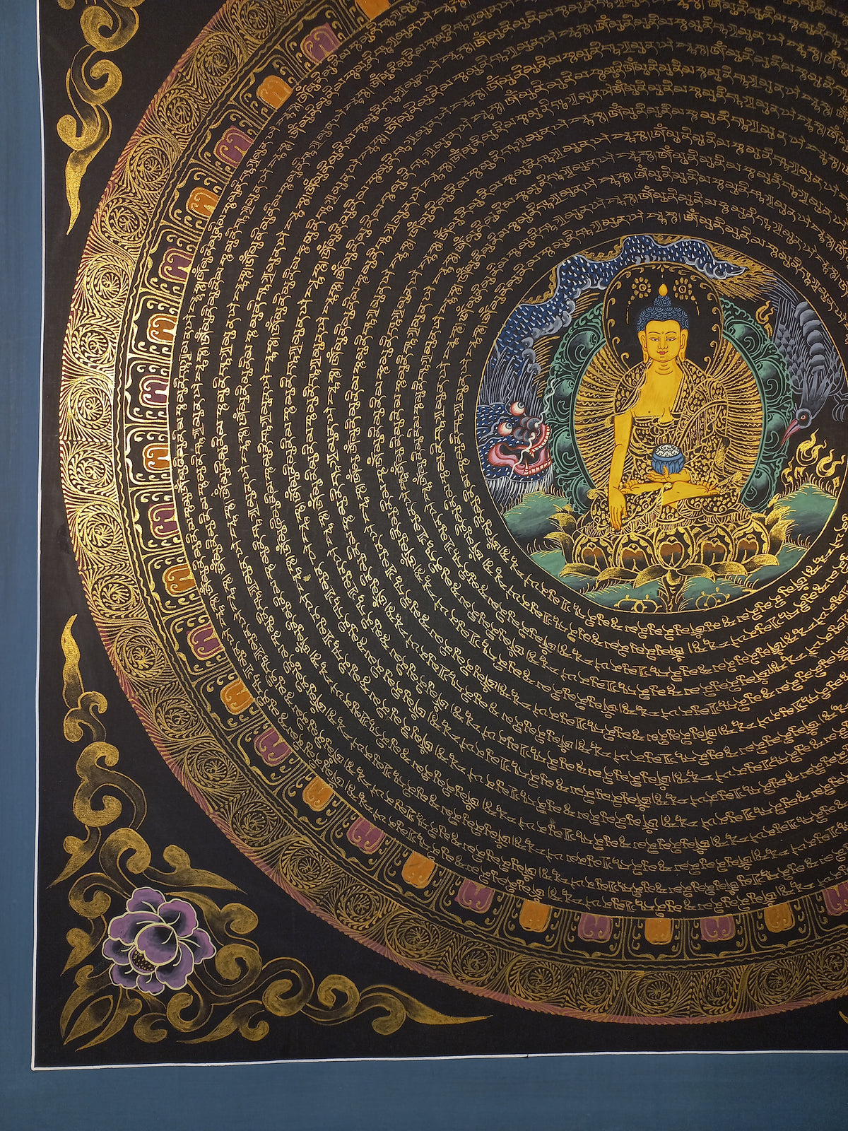 Shakyamuni Buddha Buddha Mantra Mandala | Hand-Painted Fine Thangka | Sacred Buddhist Art from Nepal