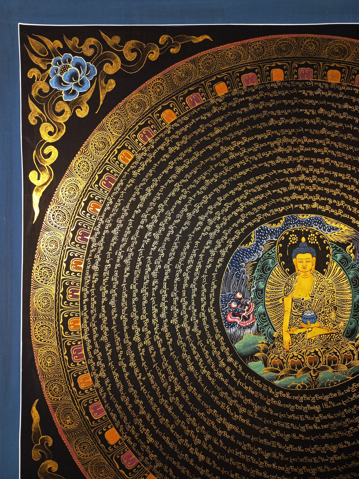 Shakyamuni Buddha Buddha Mantra Mandala | Hand-Painted Fine Thangka | Sacred Buddhist Art from Nepal