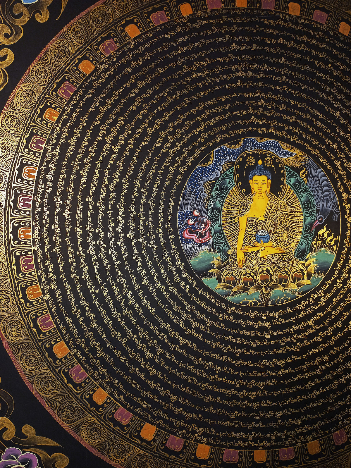 Shakyamuni Buddha Buddha Mantra Mandala | Hand-Painted Fine Thangka | Sacred Buddhist Art from Nepal