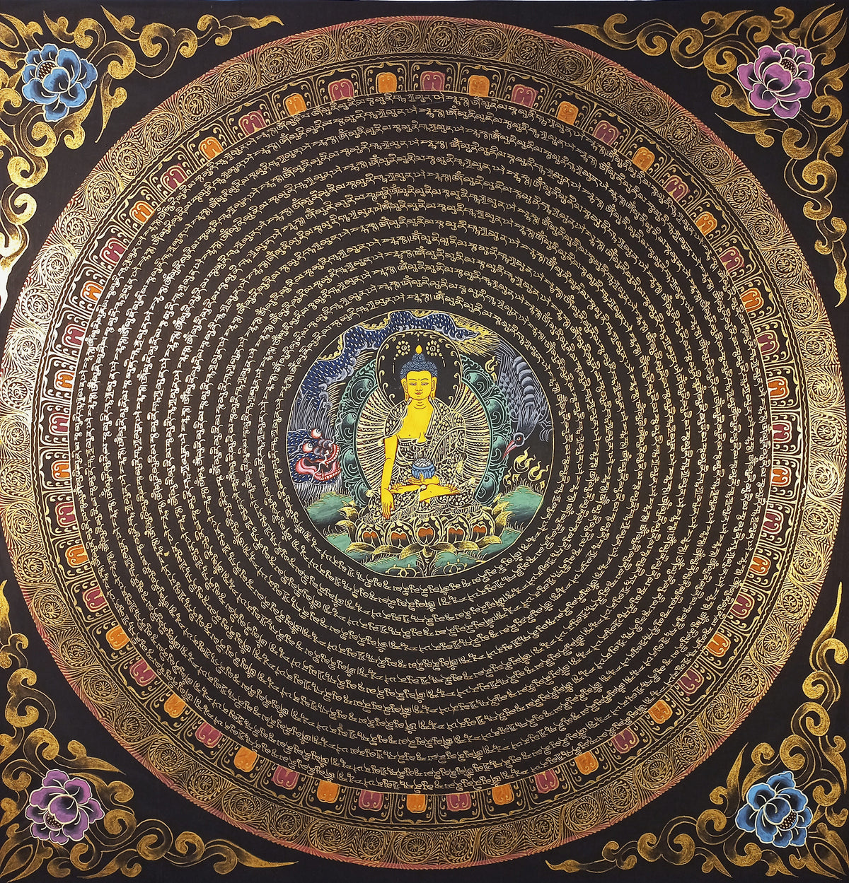 Shakyamuni Buddha Buddha Mantra Mandala | Hand-Painted Fine Thangka | Sacred Buddhist Art from Nepal