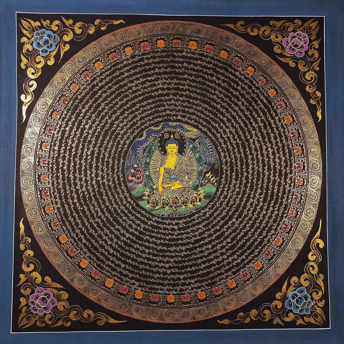 Shakyamuni Buddha Buddha Mantra Mandala | Hand-Painted Fine Thangka | Sacred Buddhist Art from Nepal