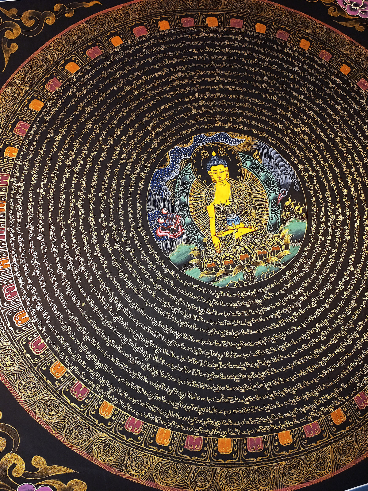 Shakyamuni Buddha Buddha Mantra Mandala | Hand-Painted Fine Thangka | Sacred Buddhist Art from Nepal