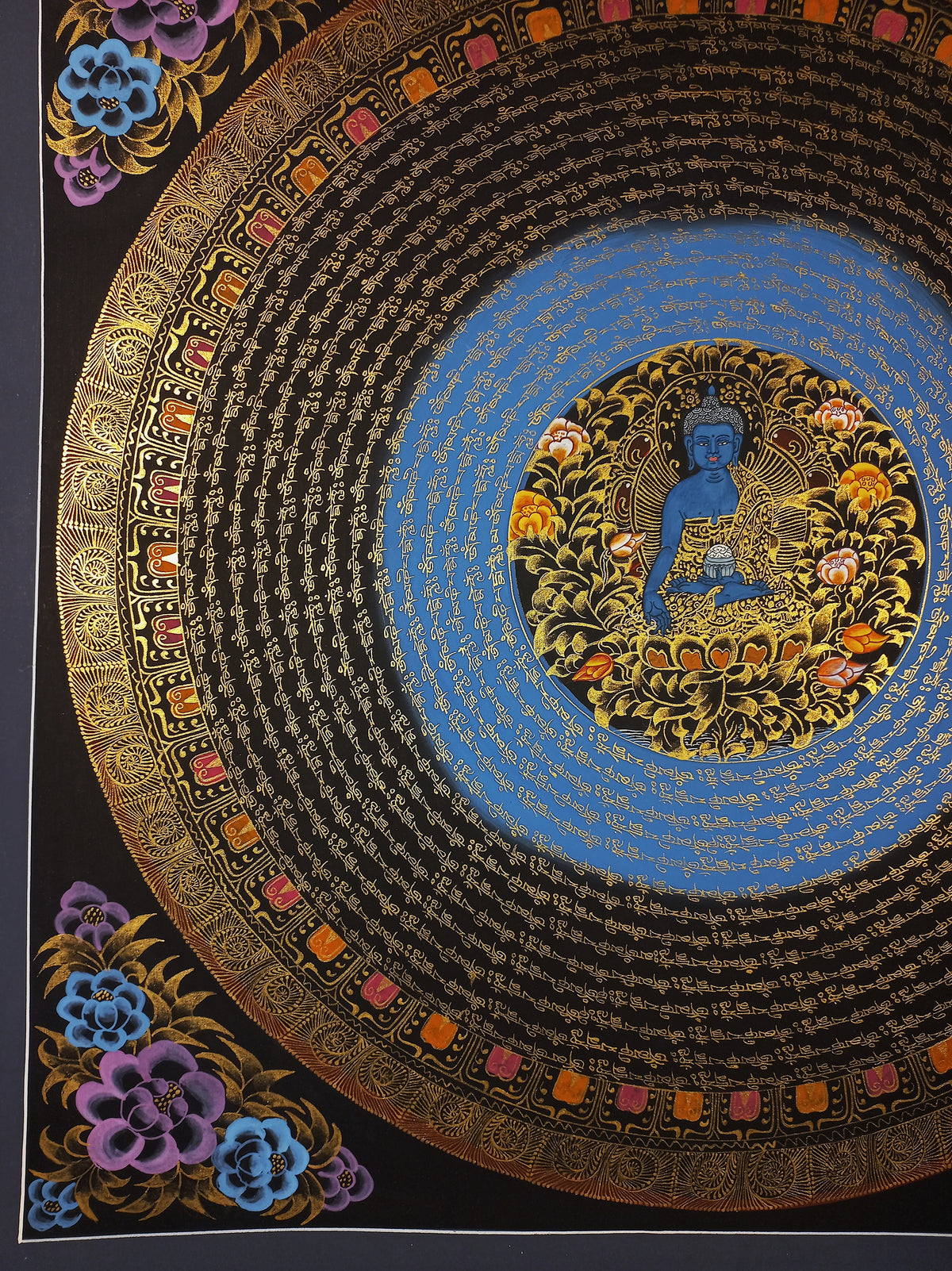 Medicine Buddha Mantra Mandala | Hand-Painted Fine Thangka | Sacred Buddhist Art from Nepal