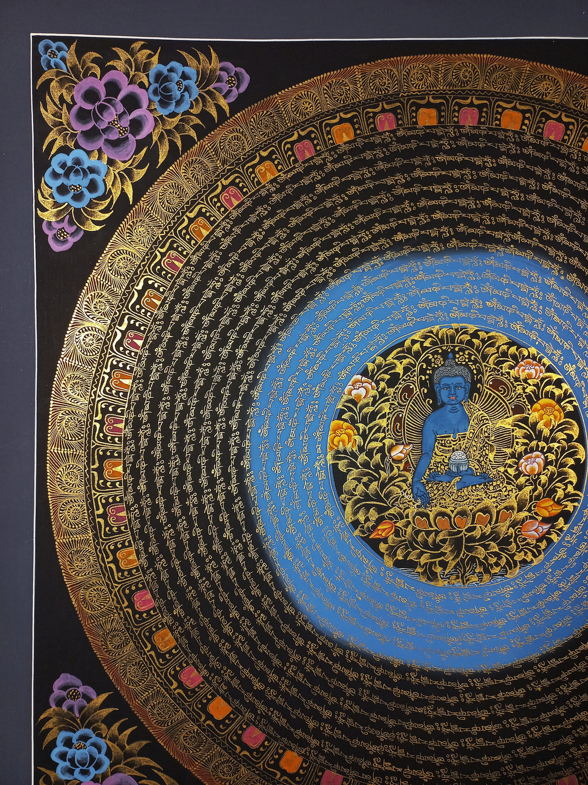 Medicine Buddha Mantra Mandala | Hand-Painted Fine Thangka | Sacred Buddhist Art from Nepal