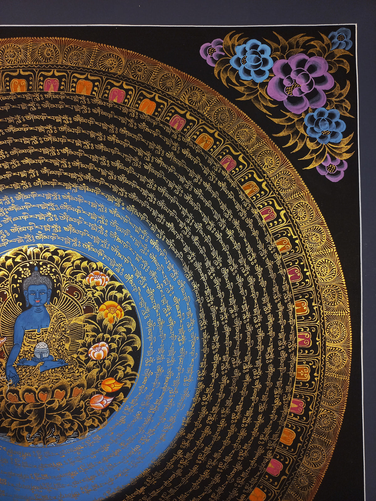 Medicine Buddha Mantra Mandala | Hand-Painted Fine Thangka | Sacred Buddhist Art from Nepal