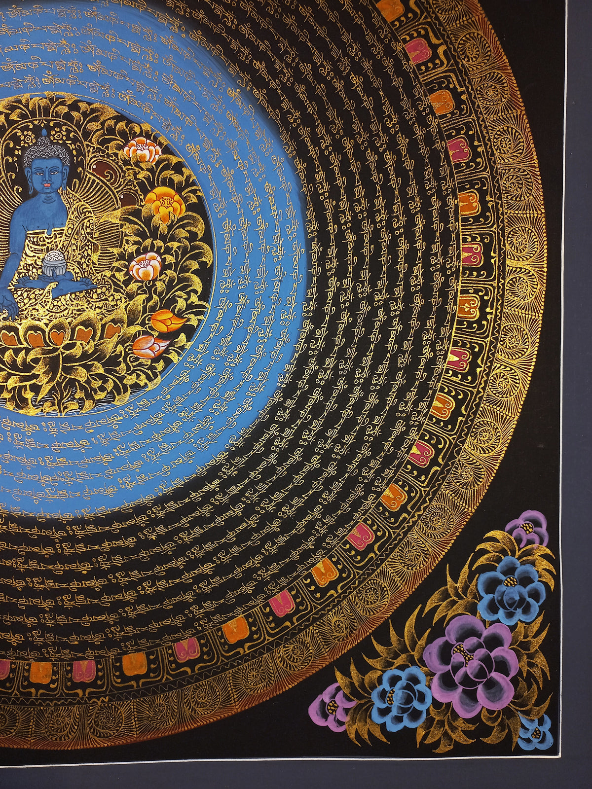 Medicine Buddha Mantra Mandala | Hand-Painted Fine Thangka | Sacred Buddhist Art from Nepal