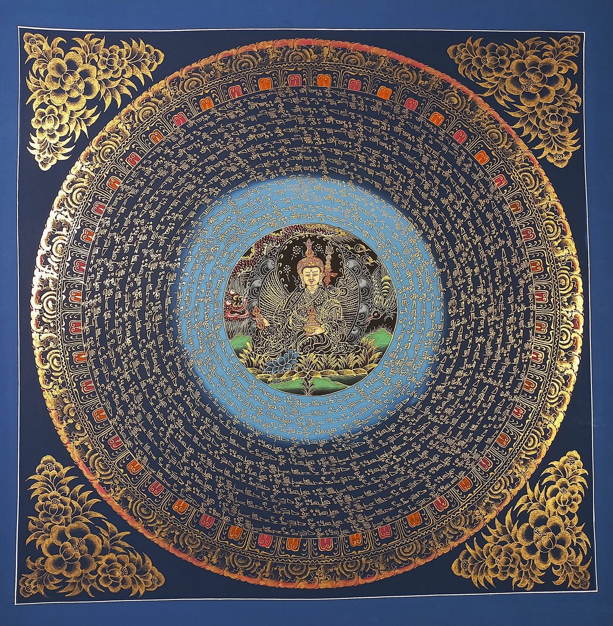 Guru Rinponche Mantra Mandala | Hand-Painted Fine Thangka | Sacred Buddhist Art from Nepal