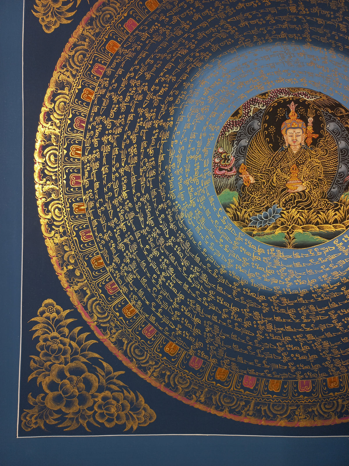 Guru Rinponche Mantra Mandala | Hand-Painted Fine Thangka | Sacred Buddhist Art from Nepal