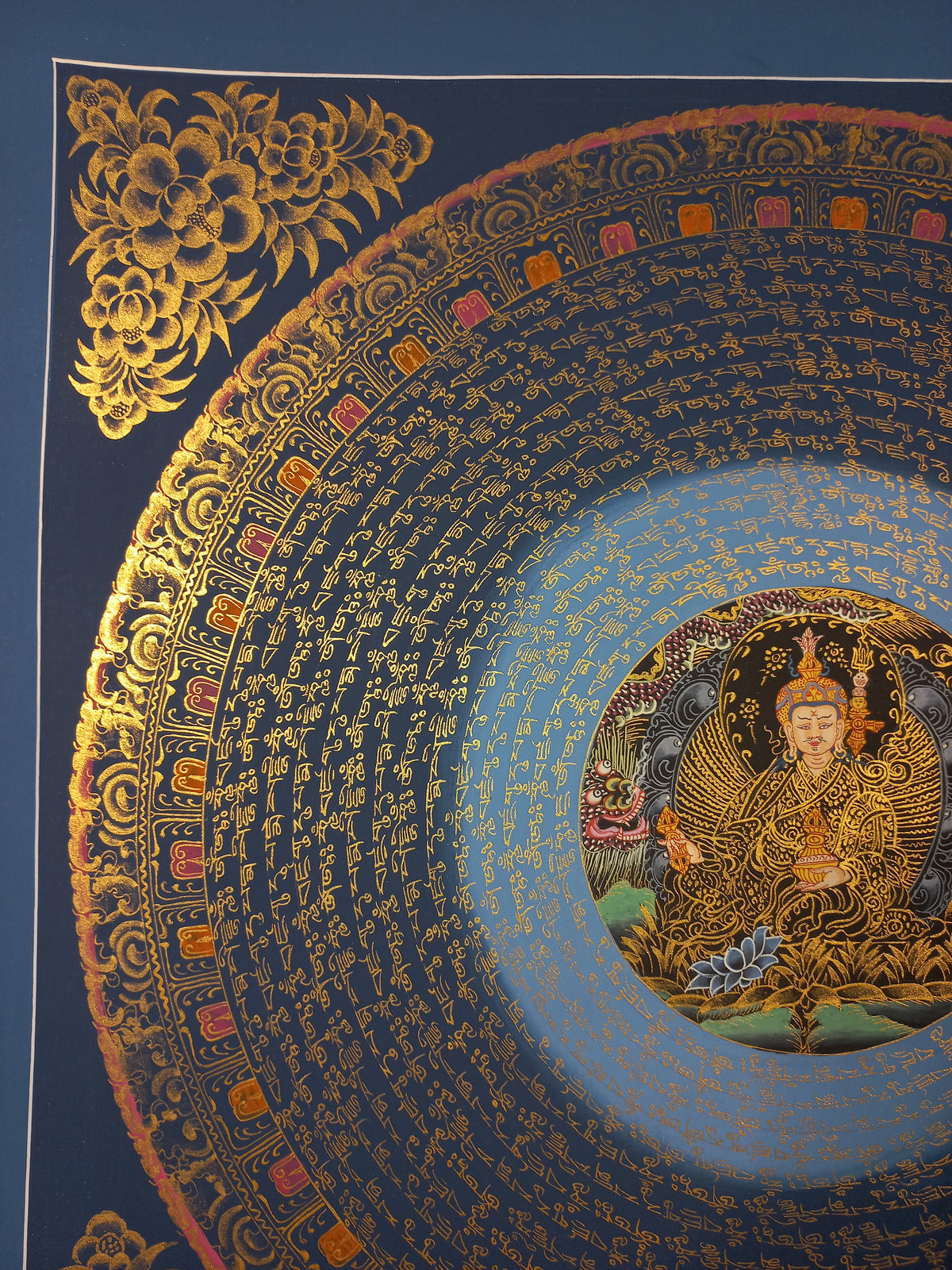 Guru Rinponche Mantra Mandala | Hand-Painted Fine Thangka | Sacred Buddhist Art from Nepal