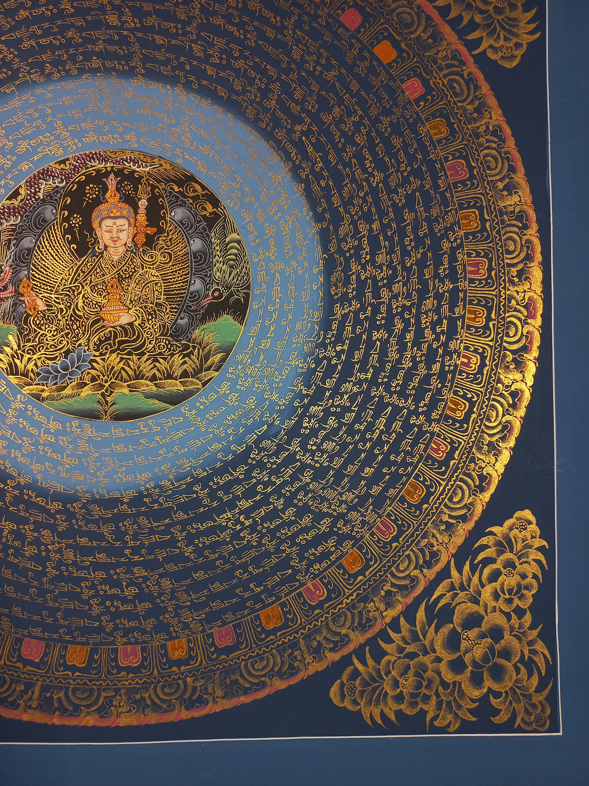 Guru Rinponche Mantra Mandala | Hand-Painted Fine Thangka | Sacred Buddhist Art from Nepal