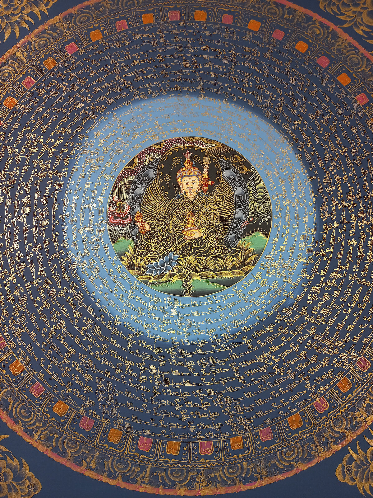 Guru Rinponche Mantra Mandala | Hand-Painted Fine Thangka | Sacred Buddhist Art from Nepal