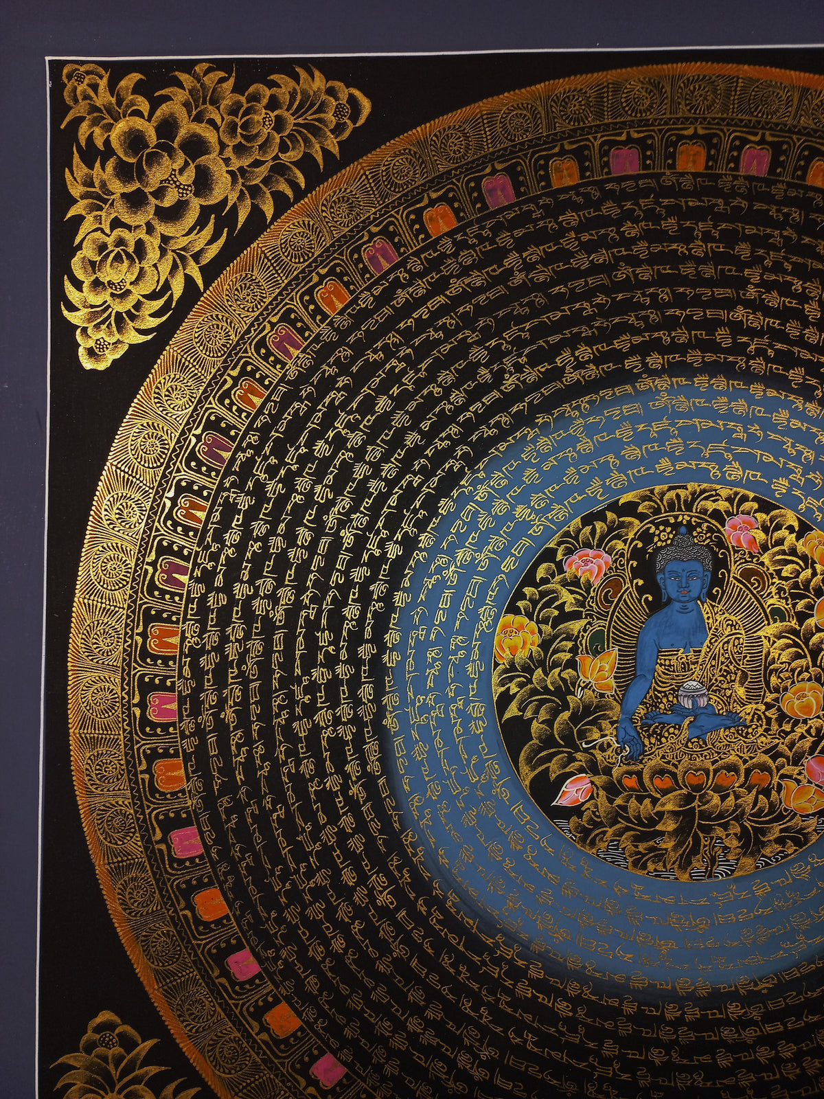 Medicine Buddha Mantra Mandala | Hand-Painted Fine Thangka | Sacred Buddhist Art from Nepal