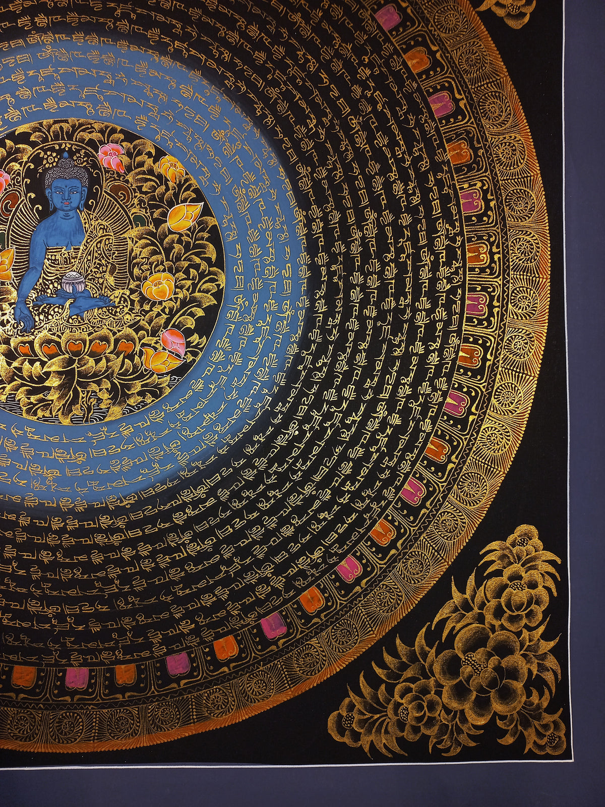 Medicine Buddha Mantra Mandala | Hand-Painted Fine Thangka | Sacred Buddhist Art from Nepal