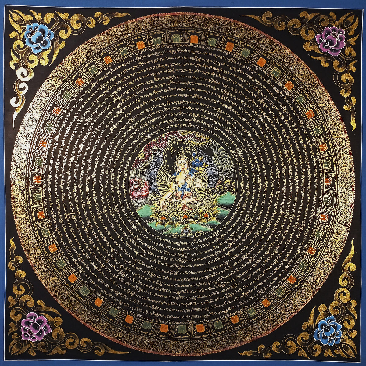 White Tara Mantra Mandala | Hand-Painted Fine Thangka | Sacred Buddhist Art from Nepal