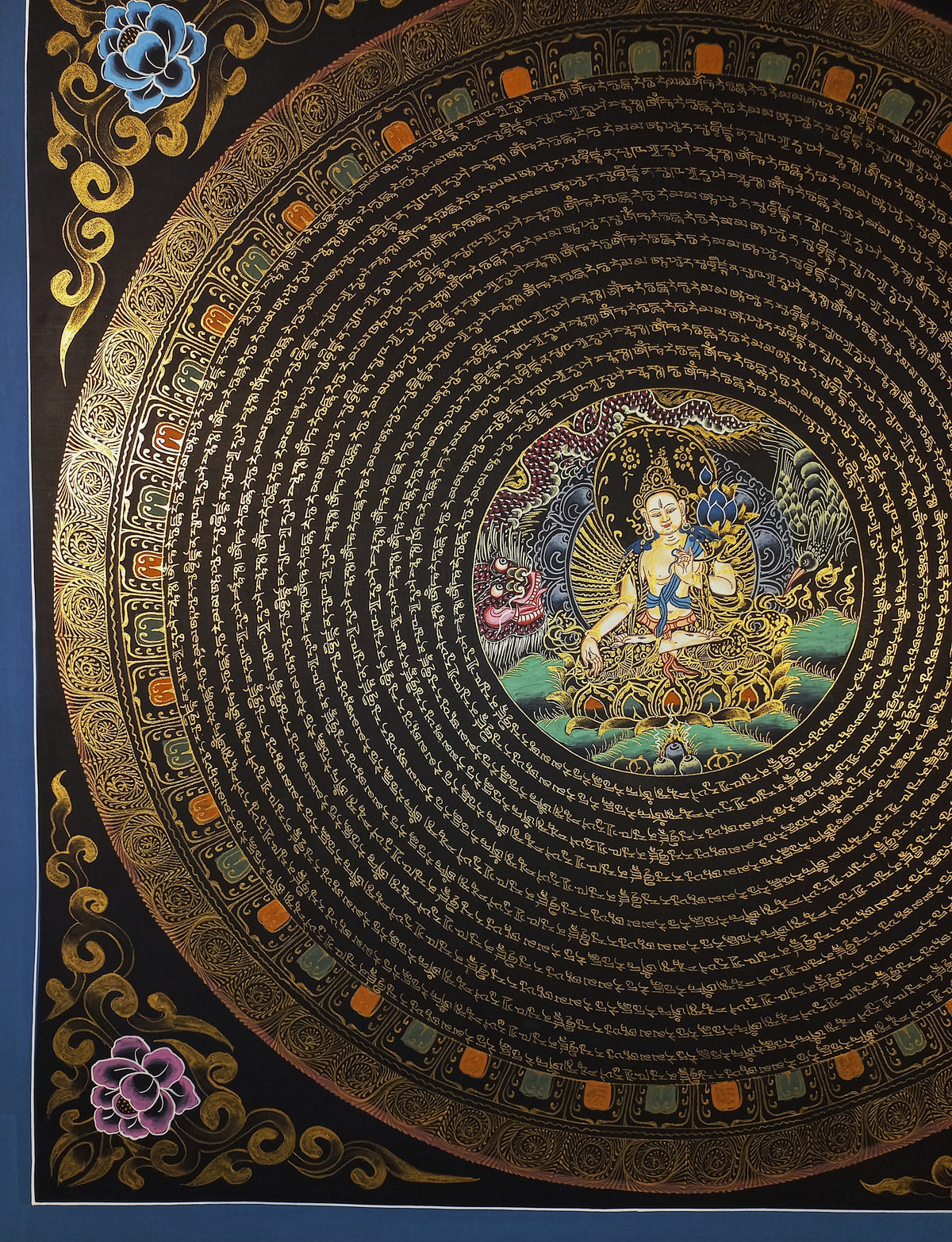 White Tara Mantra Mandala | Hand-Painted Fine Thangka | Sacred Buddhist Art from Nepal