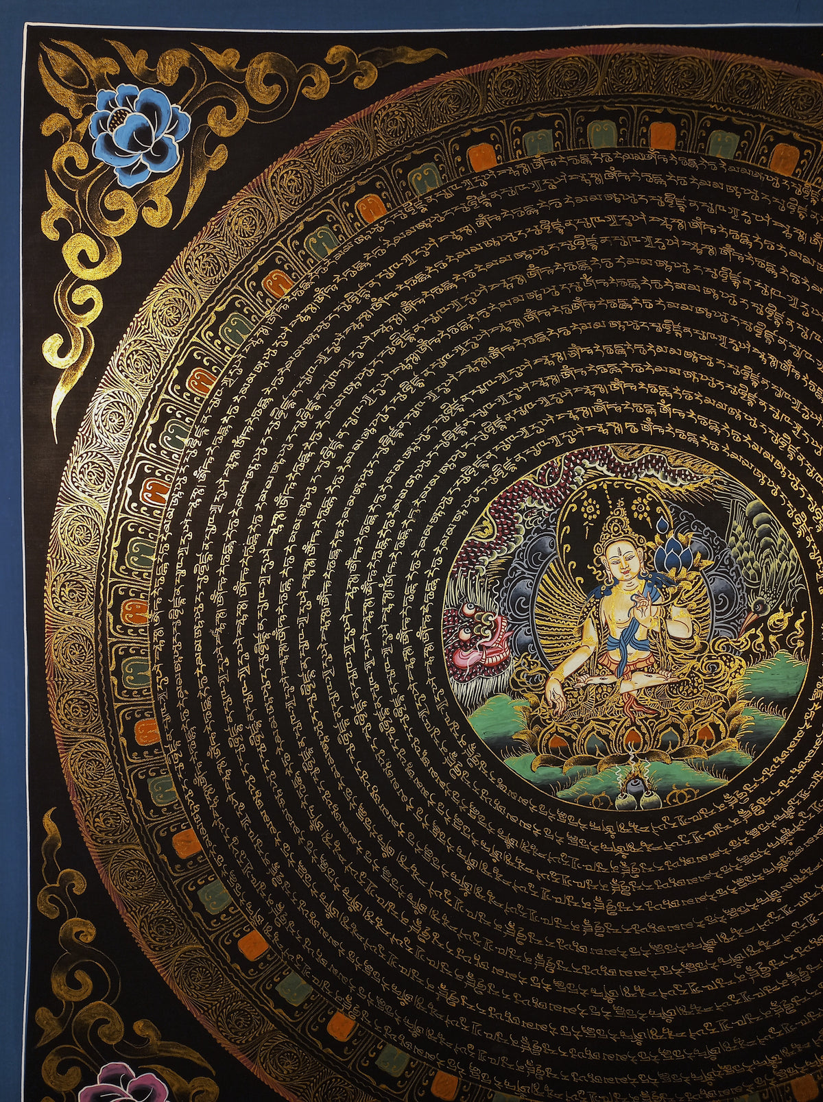 White Tara Mantra Mandala | Hand-Painted Fine Thangka | Sacred Buddhist Art from Nepal