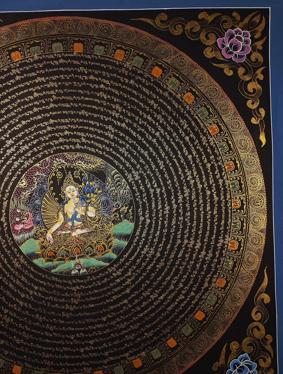 White Tara Mantra Mandala | Hand-Painted Fine Thangka | Sacred Buddhist Art from Nepal