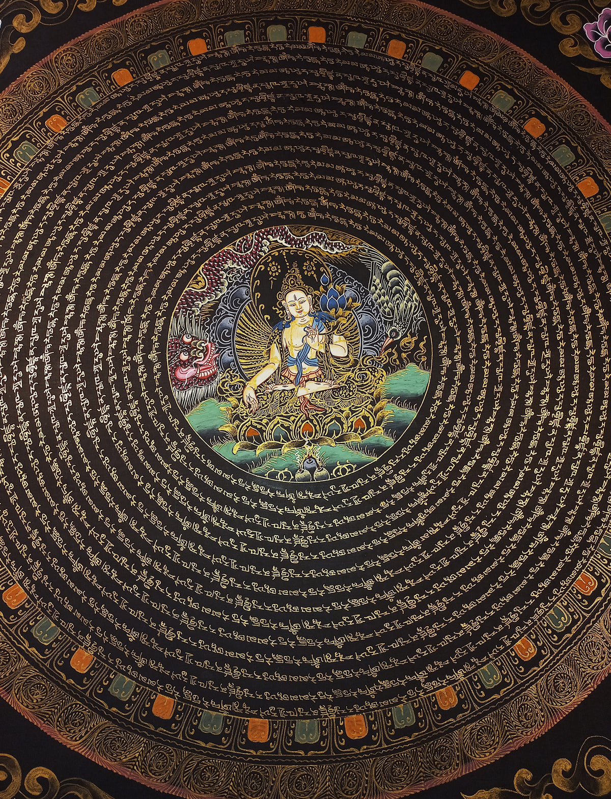 White Tara Mantra Mandala | Hand-Painted Fine Thangka | Sacred Buddhist Art from Nepal