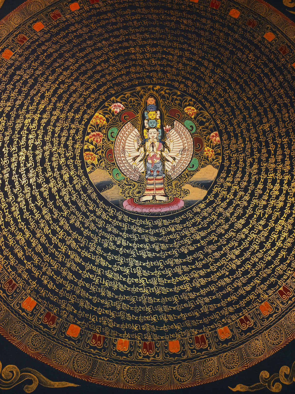 1000 arms Lokeshwor Mantra Mandala | Hand-Painted Fine Thangka | Sacred Buddhist Art from Nepal