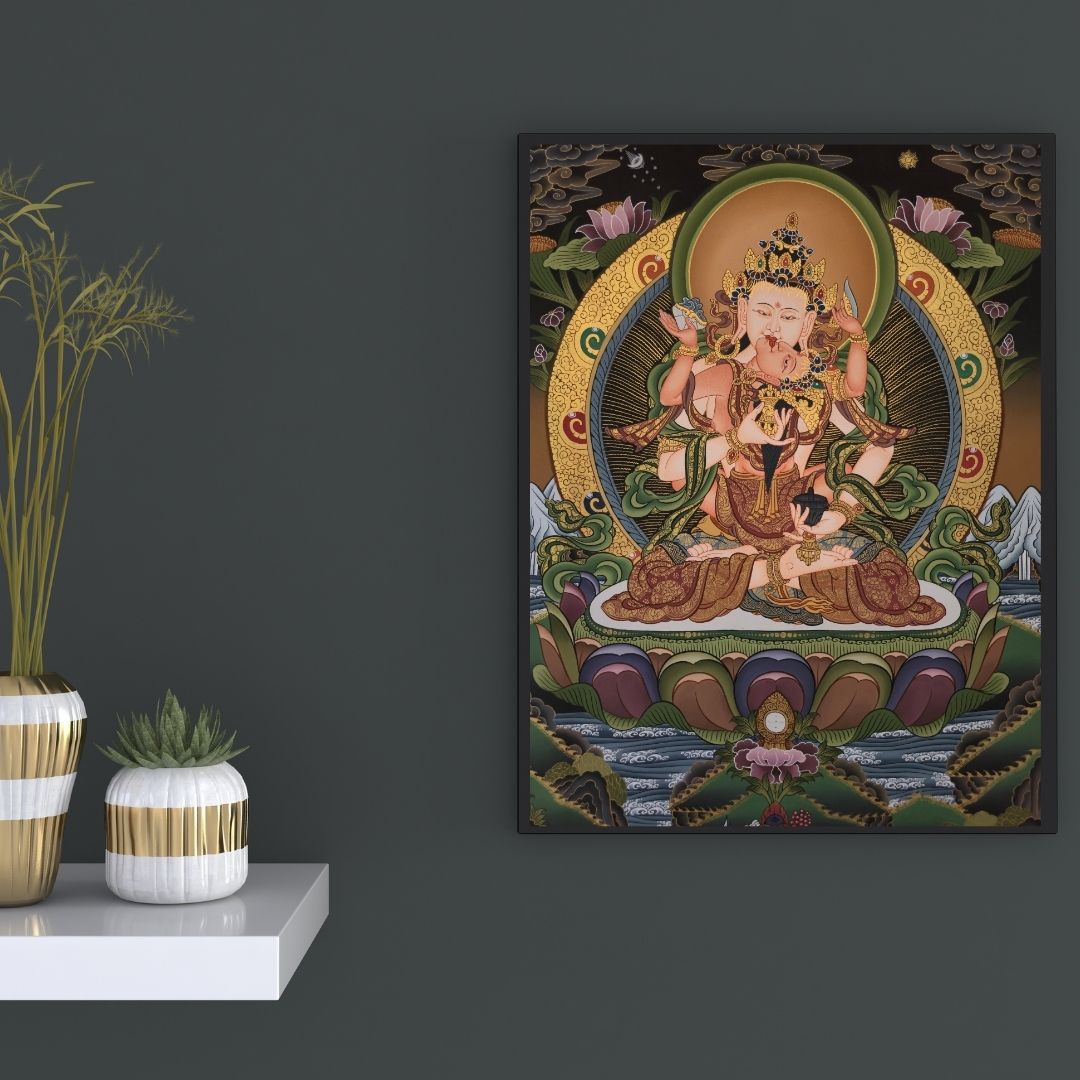 Vajrasattva Shakti Thangka – Masterpiece Hand-Painted Tibetan Buddhist Art | One-of-a-Kind Purification & Wisdom Artwork