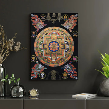 Original Large Hand-Painted Om Mani Padme Hum Mantra Mandala Thangka