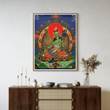 Green Tara Thangka – Hand-Painted Tibetan Buddhist Art | Meditation & Protection Wall Decor