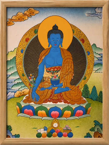 Medicine Buddha Thangka – Hand-Painted Tibetan Buddhist Art | Healing, Compassion & Meditation Wall Decor