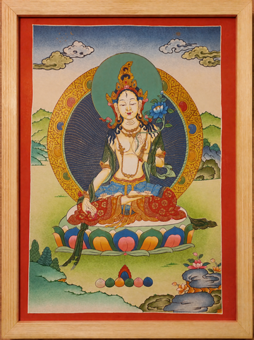 White Tara Thangka – Hand-Painted Tibetan Buddhist Art | Compassion, Longevity & Peace Wall Decor