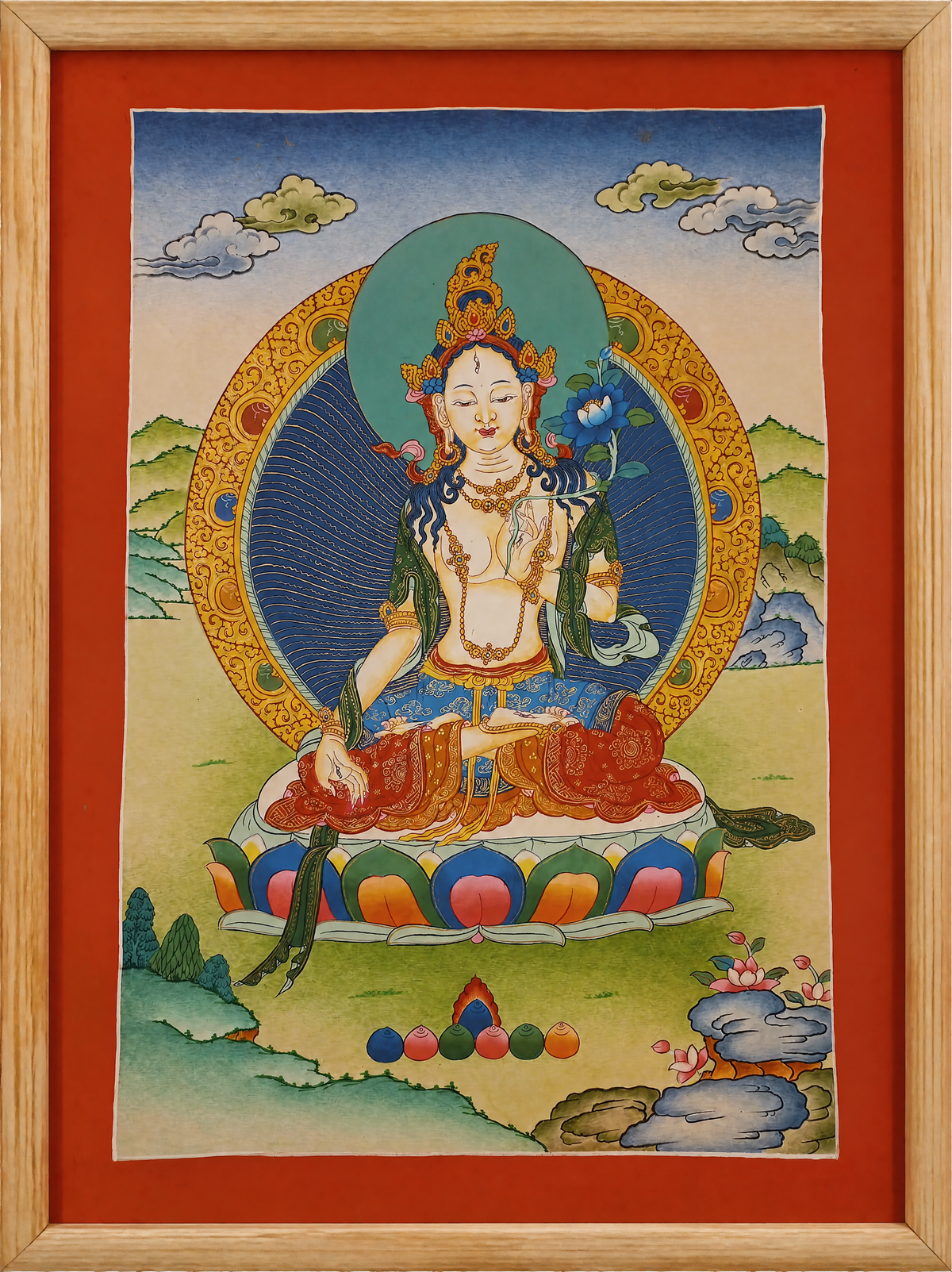 White Tara Thangka – Hand-Painted Tibetan Buddhist Art | Compassion, Longevity & Peace Wall Decor