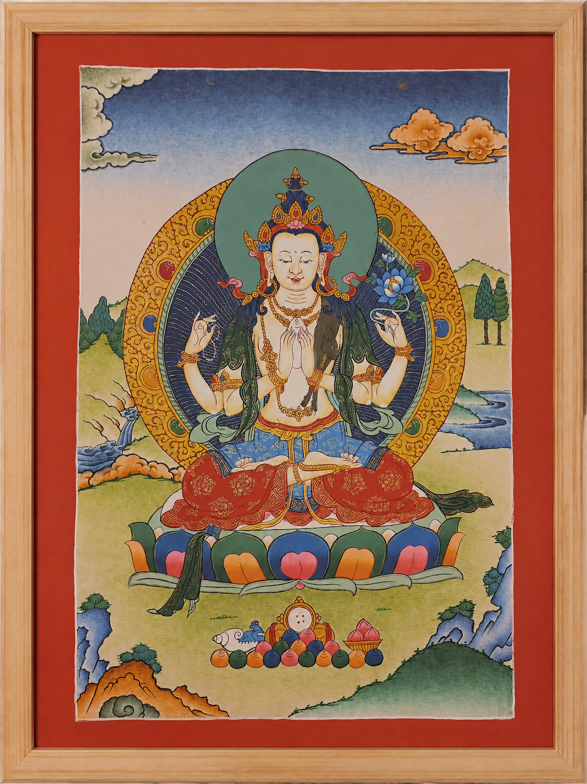 Chenrezig Thangka – Hand-Painted Tibetan Buddhist Art | Meditation & Protection Wall Decor